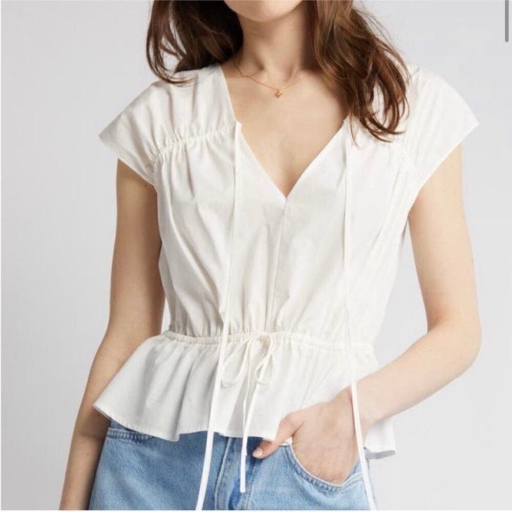 Rails Savi Cotton Blend Peplum Blouse Top White Size Medium